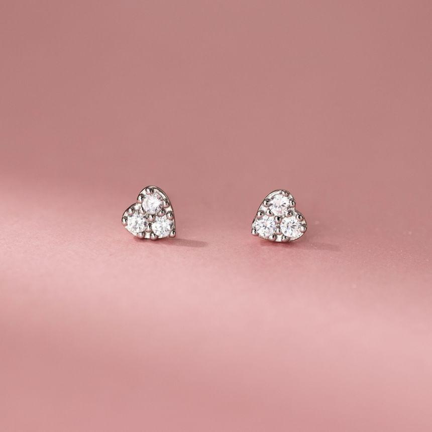 S925 Sterling Silver Heart Rhinestone Stud Earring Product Image