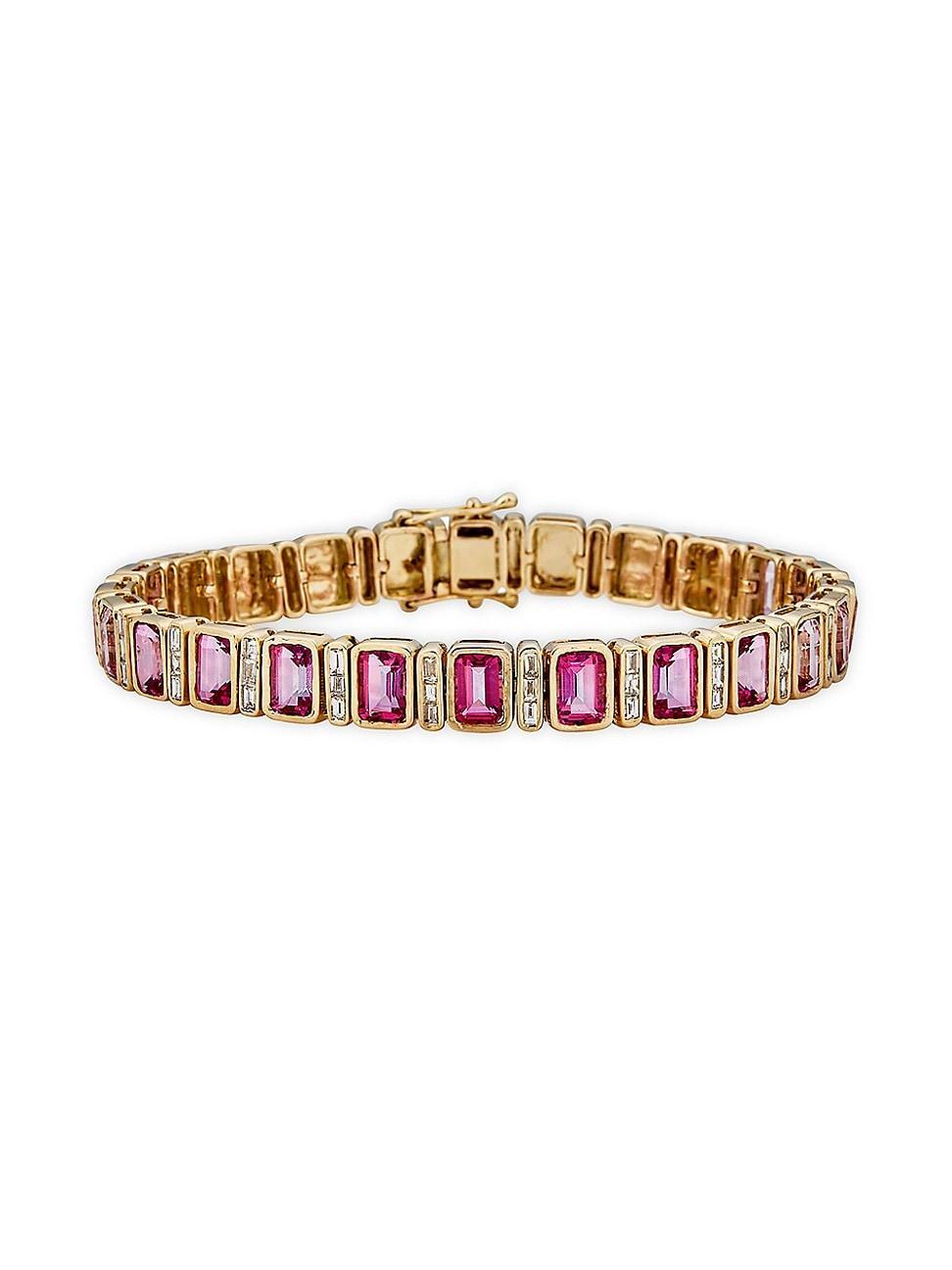 Womens 14K Yellow Gold, Pink Topaz & 0.10 TCW Diamond Bracelet Product Image