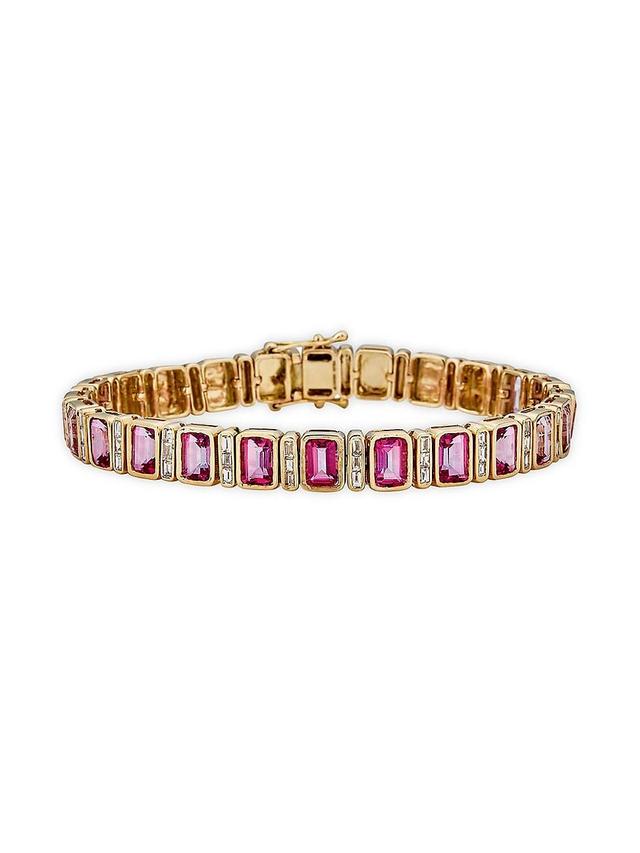 Womens 14K Yellow Gold, Pink Topaz & 0.10 TCW Diamond Bracelet Product Image