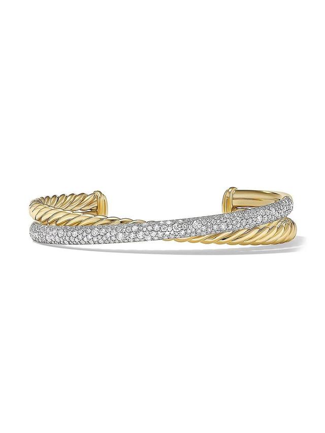 David Yurman Pave Crossover Two Row Cuff Bracelet in 18K Yellow Gold with Diamonds Product Image