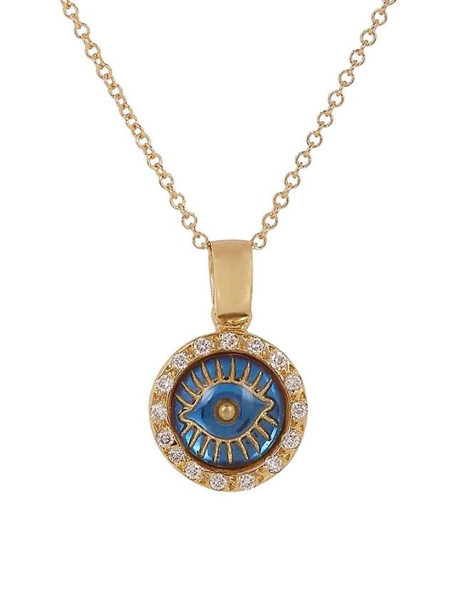 Womens 18K Yellow Gold & White Diamond Evil Eye Pendant Necklace Product Image