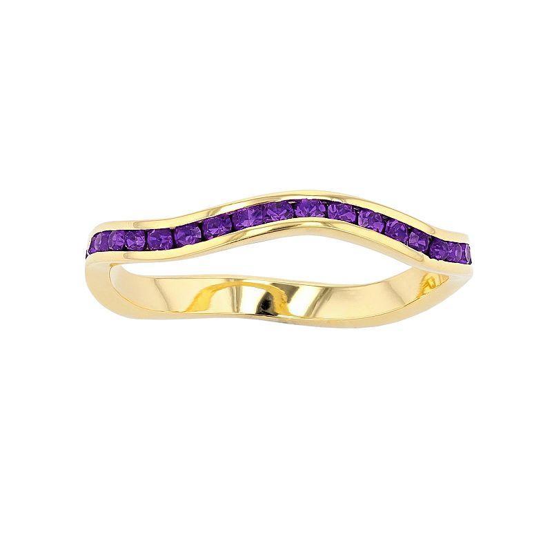 Traditions 18k Gold Over Silver Birthstone Crystal Wave Ring, Womens Purple Product Image