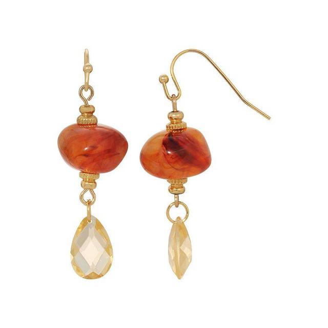 1928 Gold Tone Topaz Color Bead Teardrop Earrings, Womens, Beige Product Image