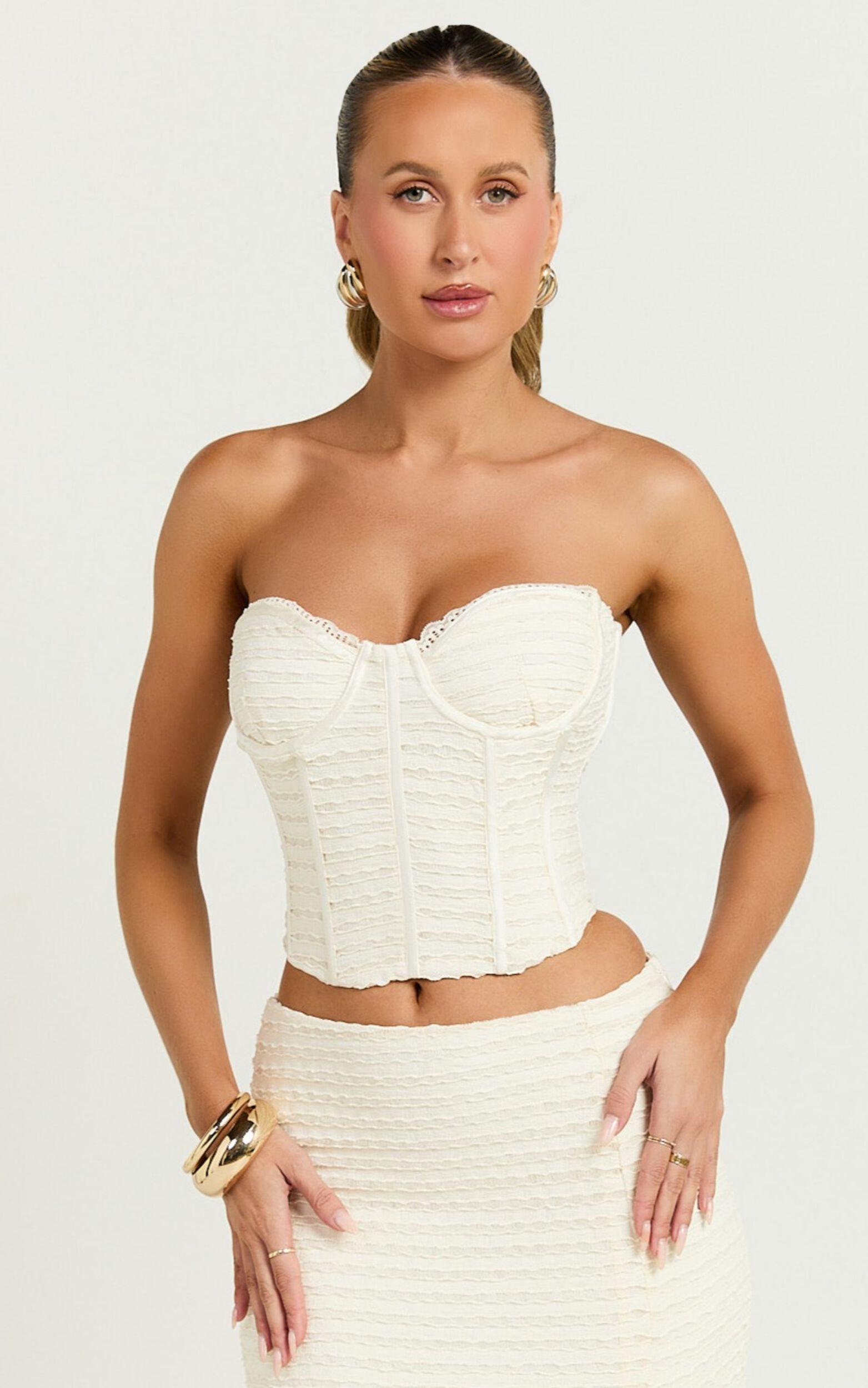 Christina Top - Crochet Bustier Corset Top in Cream Product Image