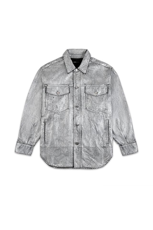 Oversized Silver Denim Shirt Male Product Image