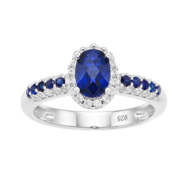 Sterling Silver Lab-Created Blue & White Oval Halo Ring, Womens Silvertone Product Image