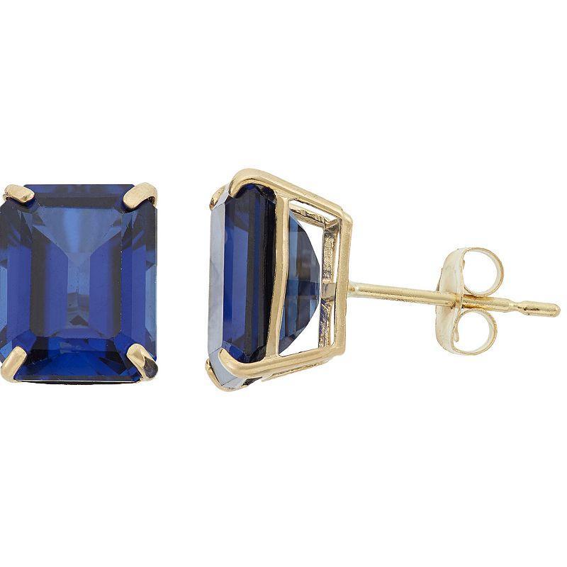 Designs by Gioelli 10k Gold Lab-Created Sapphire Emerald Cut Solitaire Stud Earrings, Womens, Blue Product Image