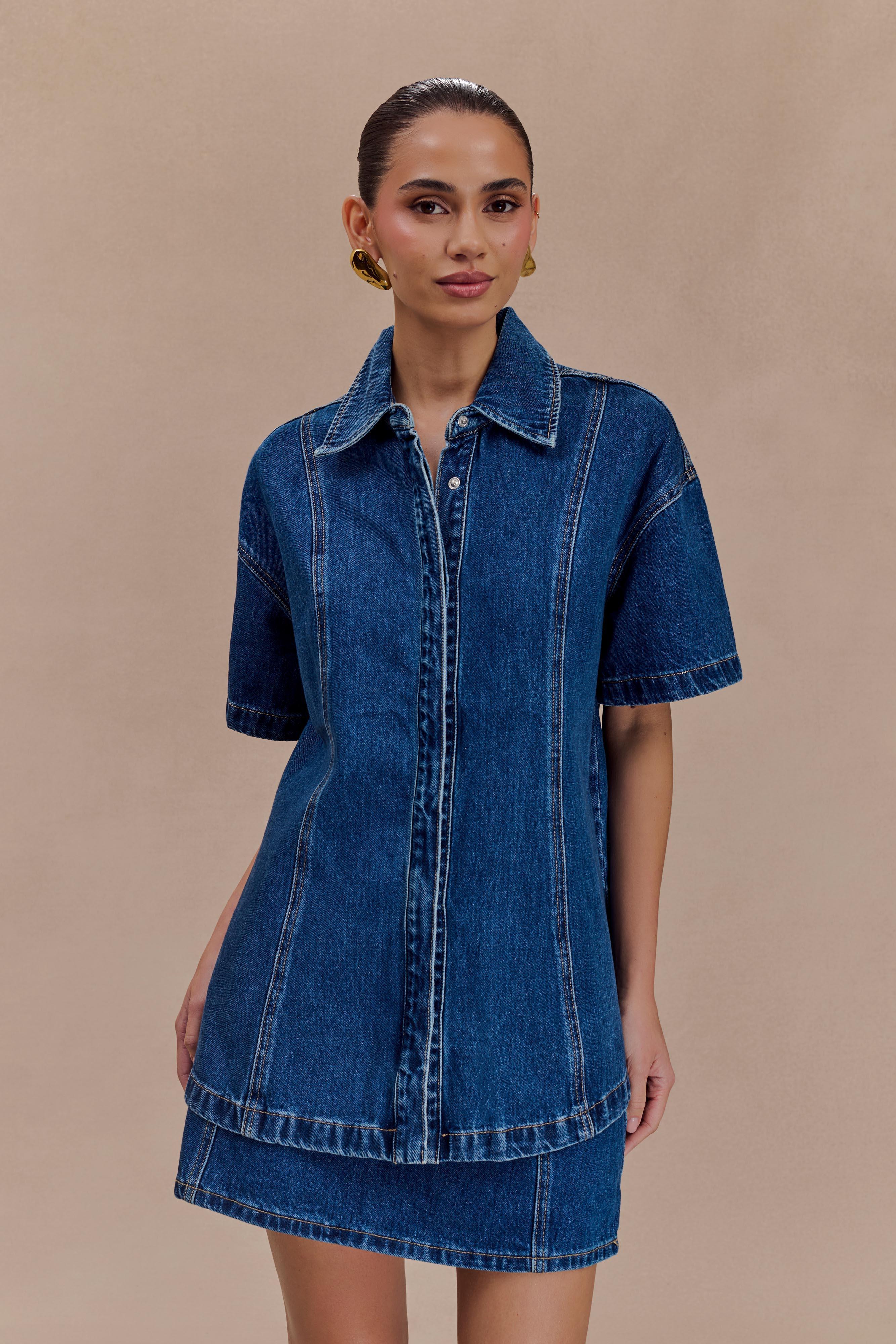 Maya Oversized Denim Shirt - Dark Blue Product Image