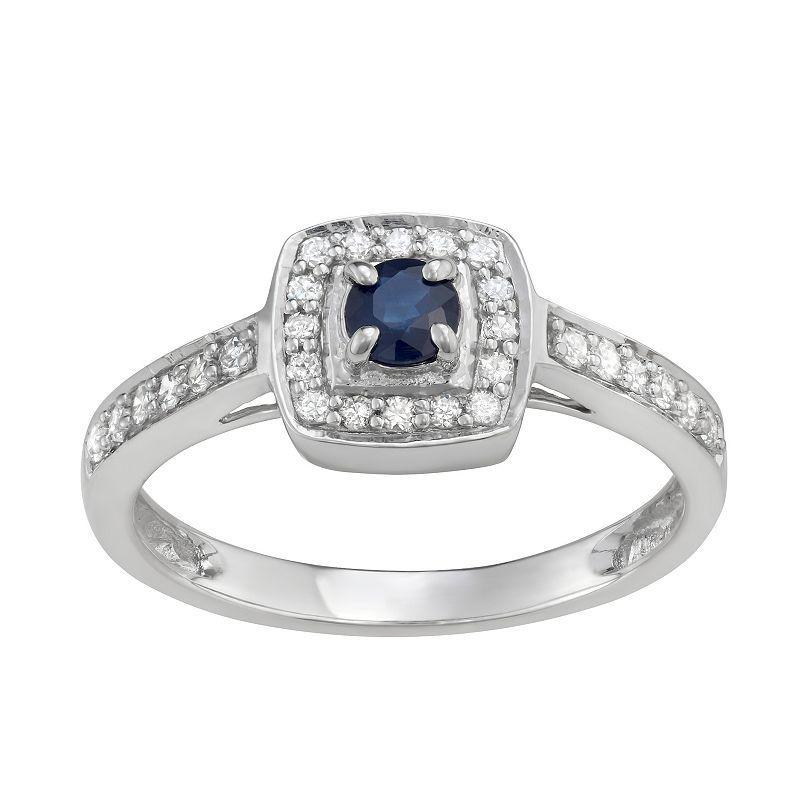 14k White Gold 1/3 Carat T.W. Diamond & Gemstone Halo Engagement Ring, Womens Blue Blue Product Image