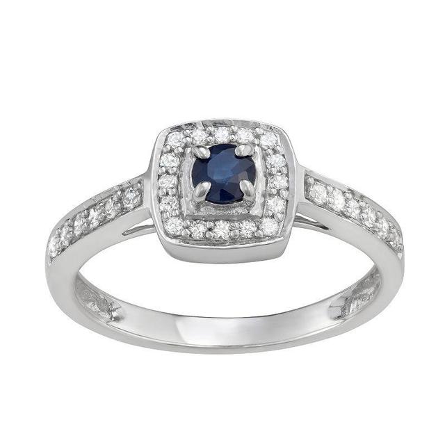 14k White Gold 1/3 Carat T.W. Diamond & Gemstone Halo Engagement Ring, Womens Blue Product Image