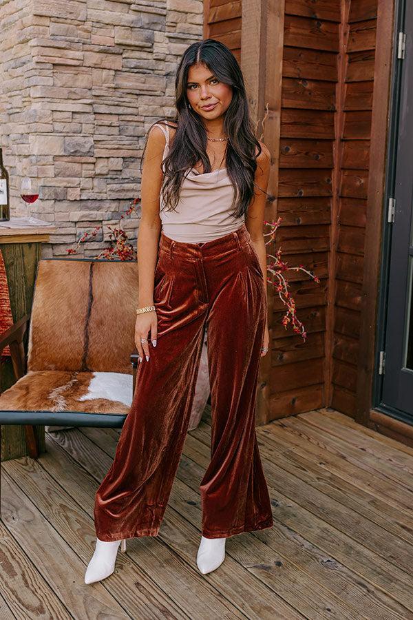 All The Hits High Waist Velvet Pants In Brown Product Image