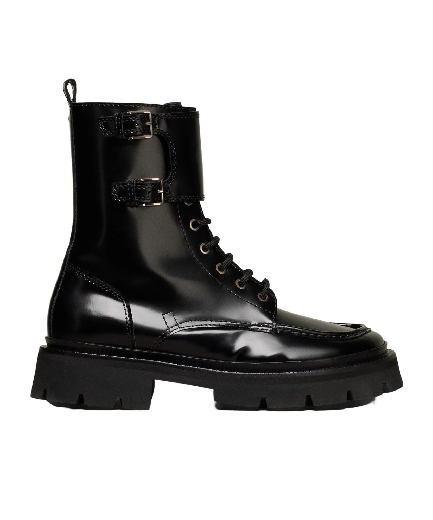 AMI ALEXANDRE MATTIUSSI Double-buckle Leather Boots In Black Product Image