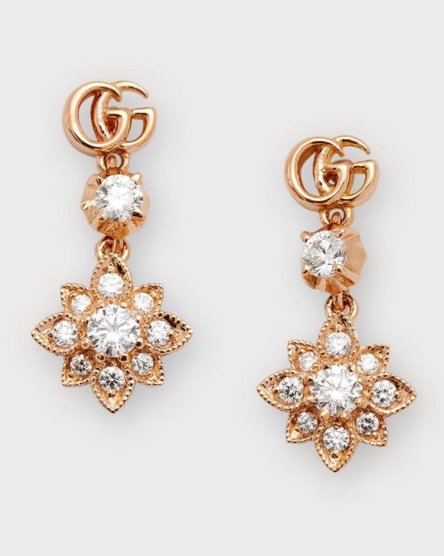 Womens Gucci Flora 18K Rose Gold & Diamond Drop Earrings Product Image