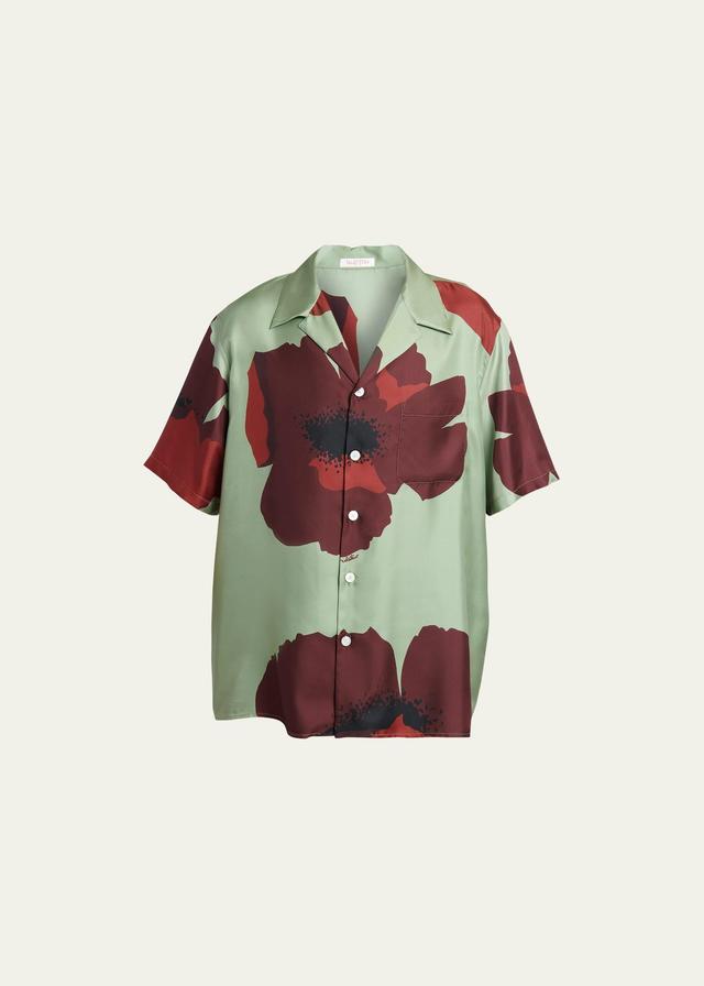 Mens Floral Portrait Silk Camp Shirt Product Image