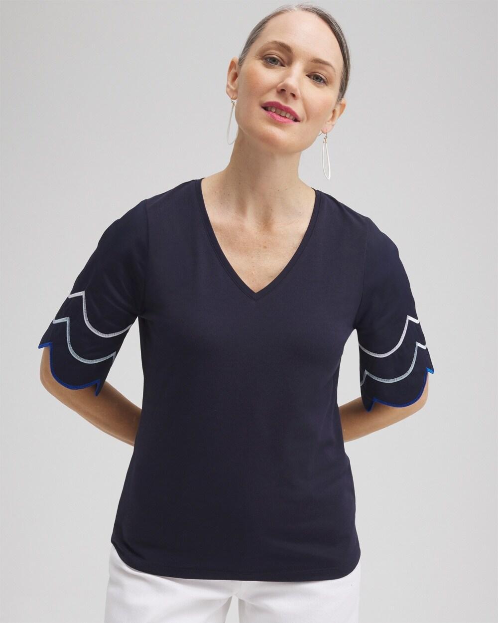 Women's Embroidered Scallop Sleeve Top Product Image