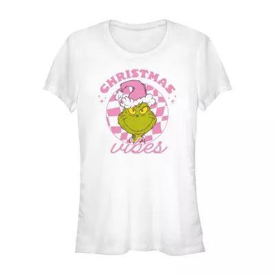 Juniors Dr. Seuss Christmas Vibes Tee Womens Crew Neck Short Sleeve Grinch Graphic T-Shirt Product Image