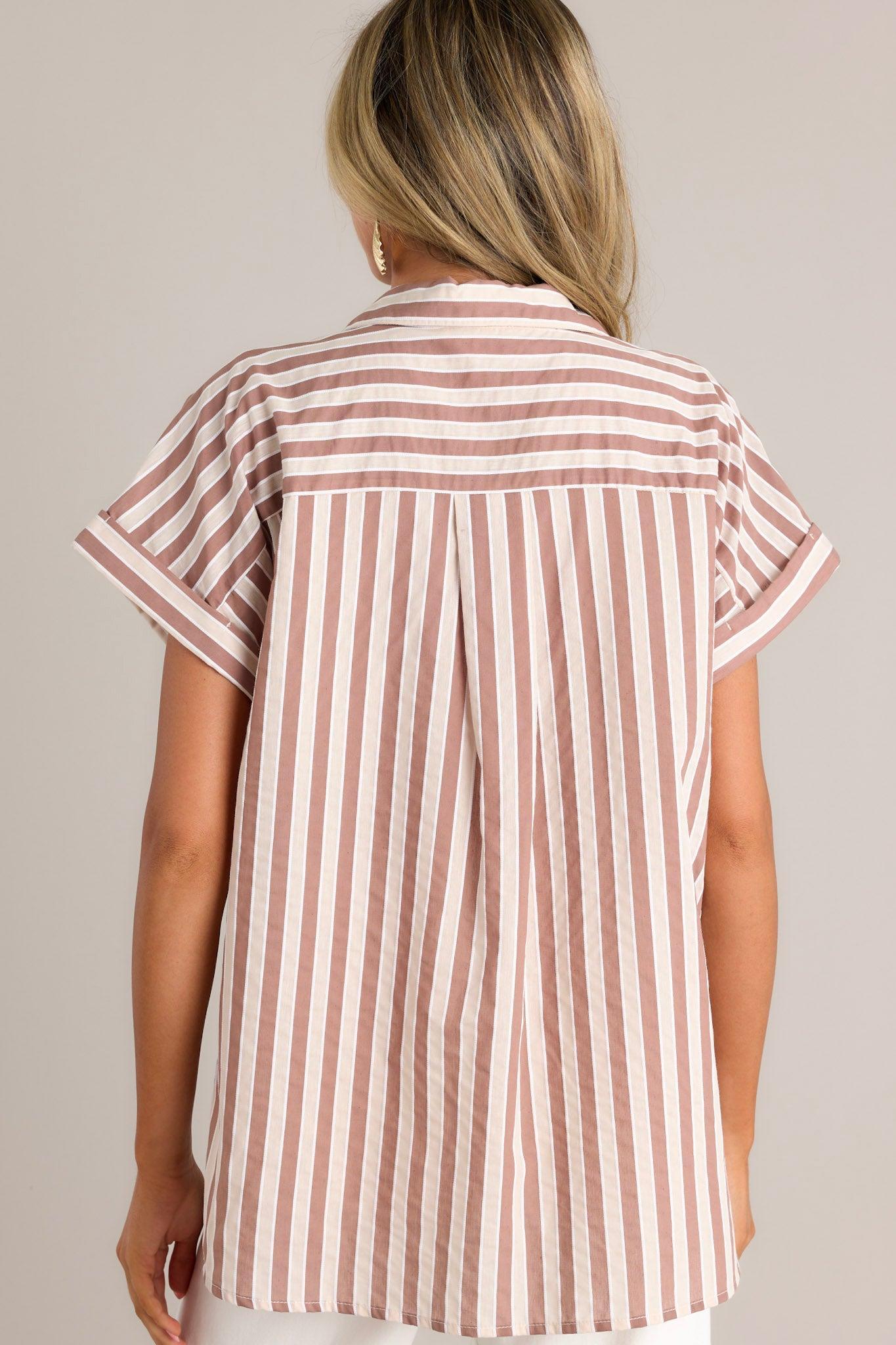 Timeless Choice Tan Stripe Button Front Top Product Image