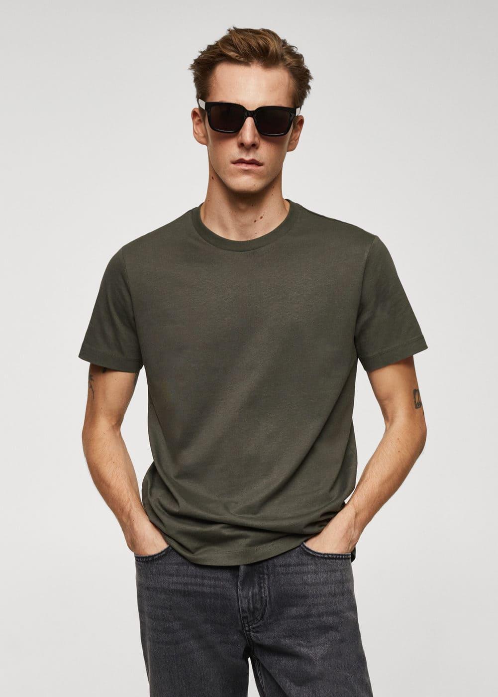 MANGO MAN - Basic cotton stretch T-shirt olive greenMen Product Image