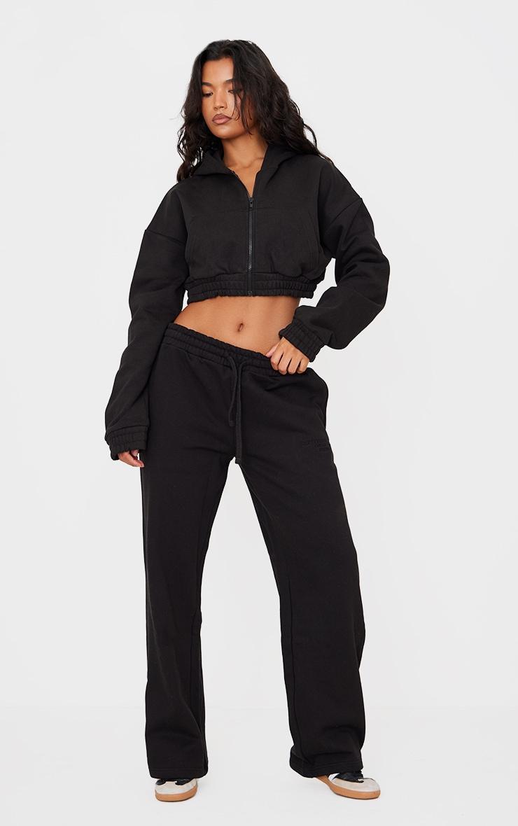 Black Premium Cropped Waistband Detail Hoodie Product Image