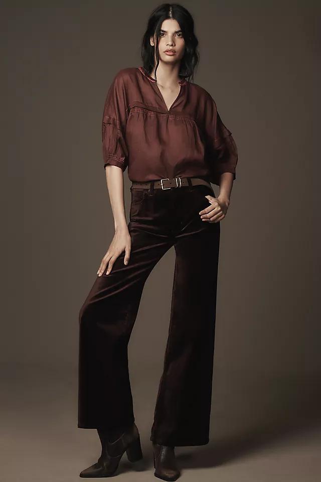 Maeve Balloon-Sleeve V-Neck Stitched Blouse Product Image