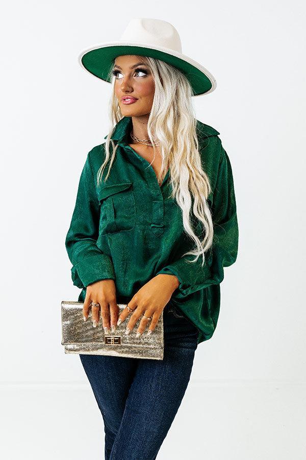 Penn Station Meetup Satin Top In Hunter Green Product Image