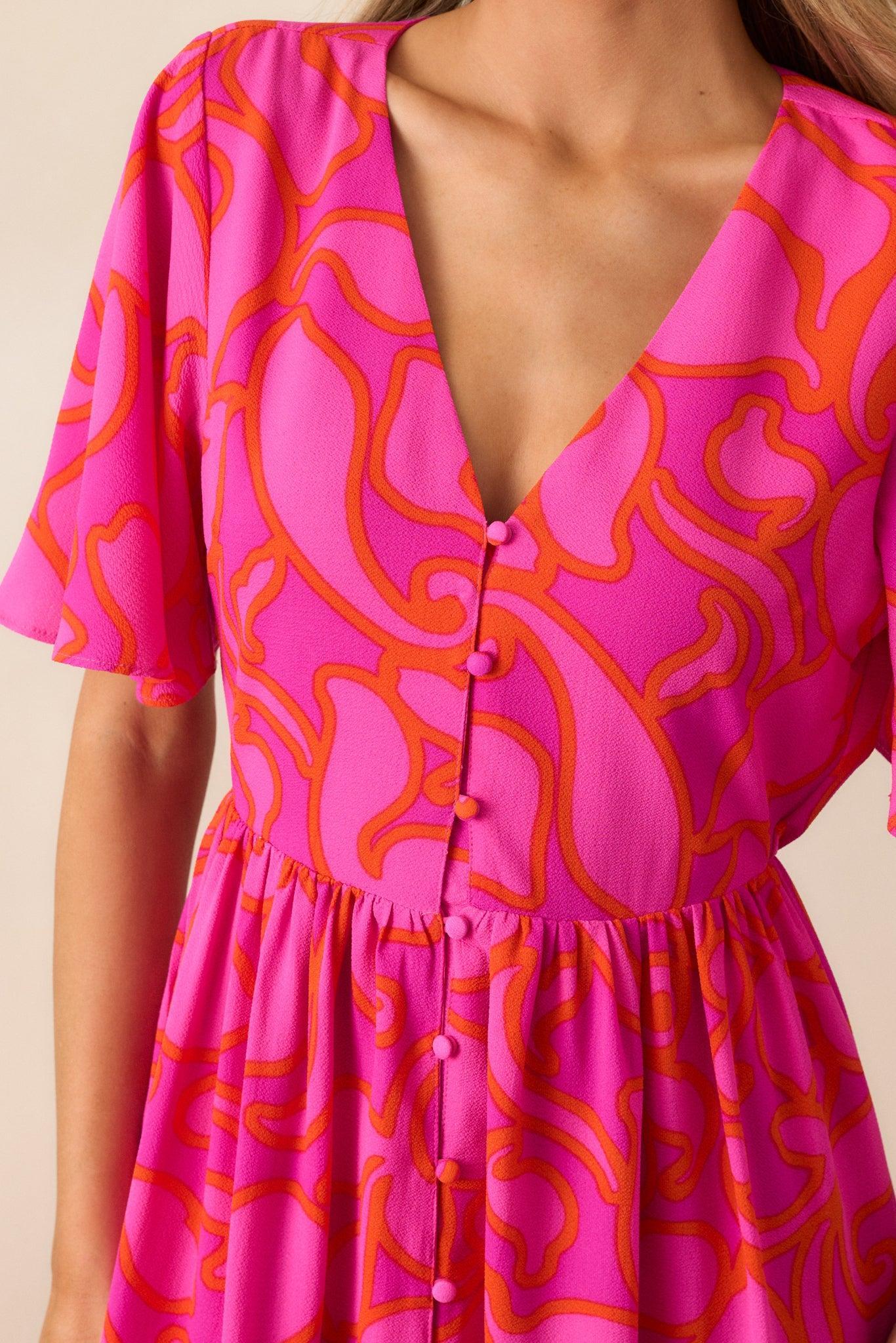 Budding Hearts Magenta Floral Button Front Maxi Dress Product Image