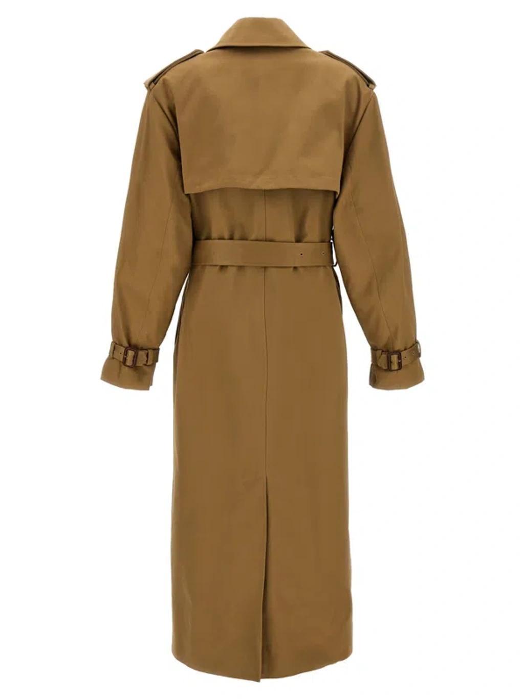 SAINT LAURENT Belted Long Trench Coat In Brown Product Image