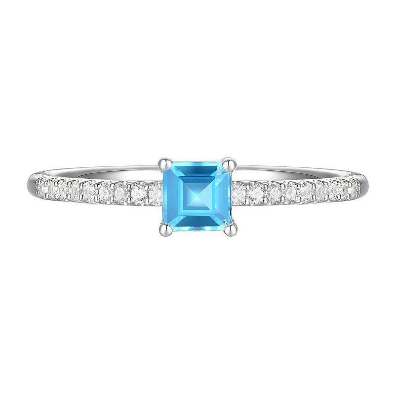 Sterling Silver Blue Topaz, Lab-Created White Sapphire Solitaire Ring, Womens Product Image