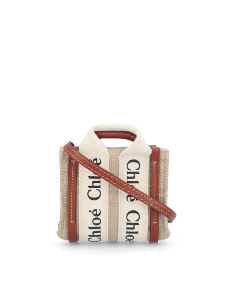 CHLOÉ Chloe Woody Mini Canvas Tote In Brown Product Image