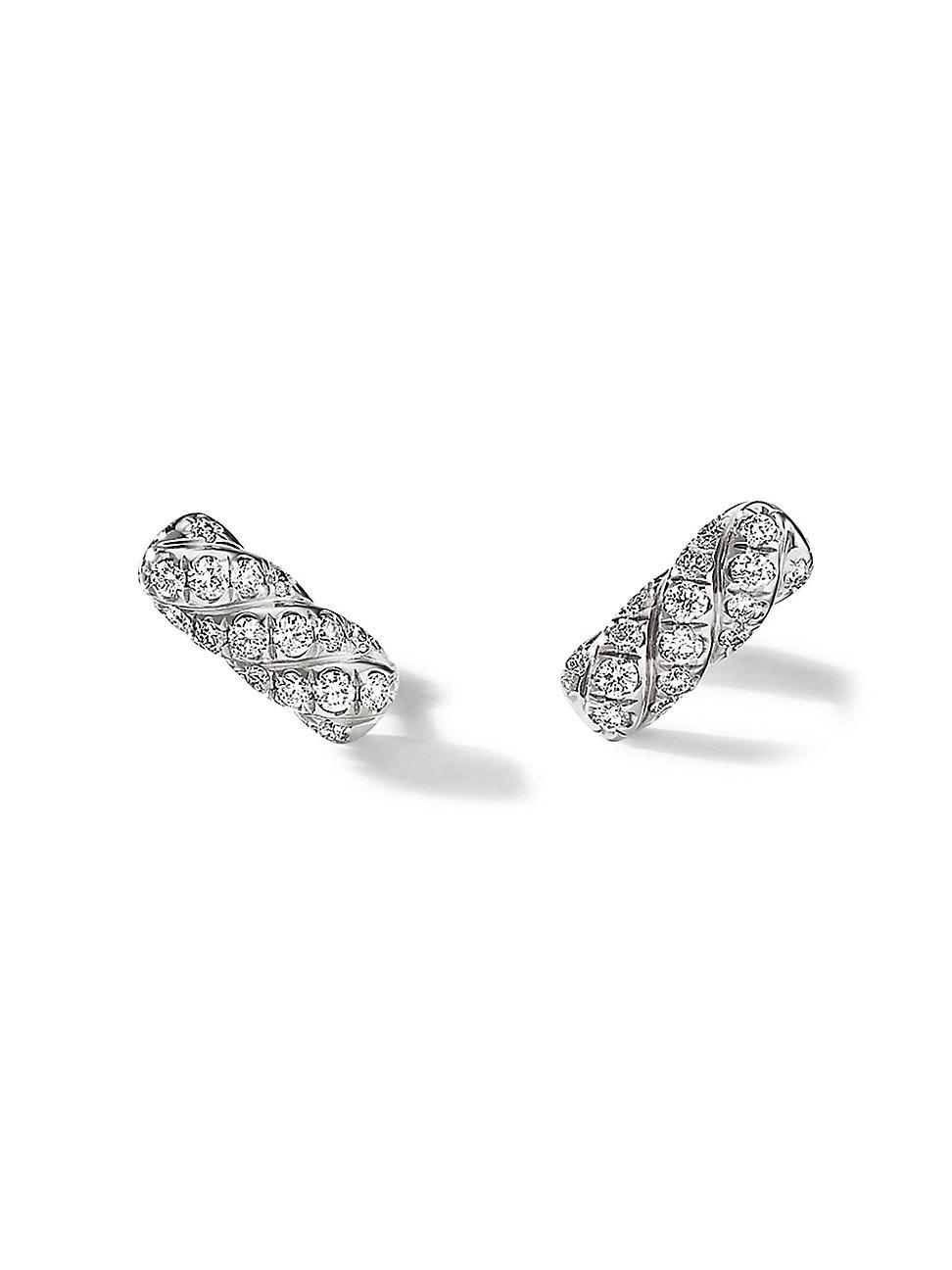 Womens Barrel Stud Earrings In 18K White Gold With Diamonds Product Image