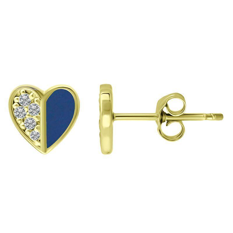 Aleure Precioso Sterling Silver Enamel & Cubic Zirconia Heart Stud Earrings, Womens, Dark Blue Product Image