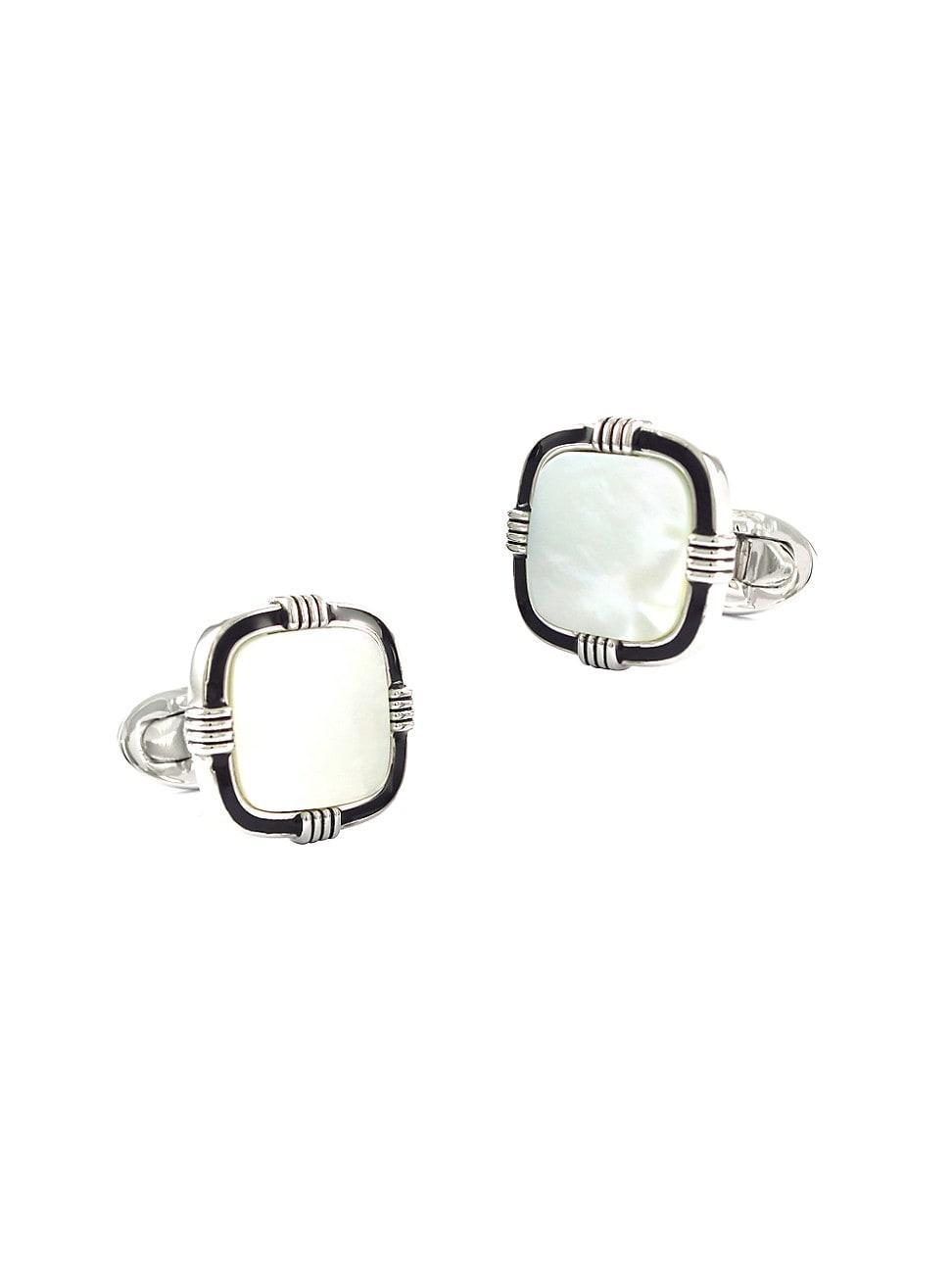 Mens 925 Sterling Silver Mother Of Pearl Cufflinks - Silver Product Image