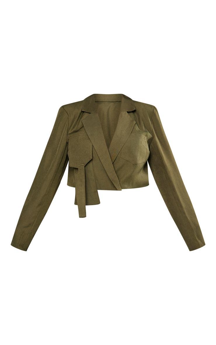 Plus Khaki Cargo Pocket Detail Crop Blazer Product Image