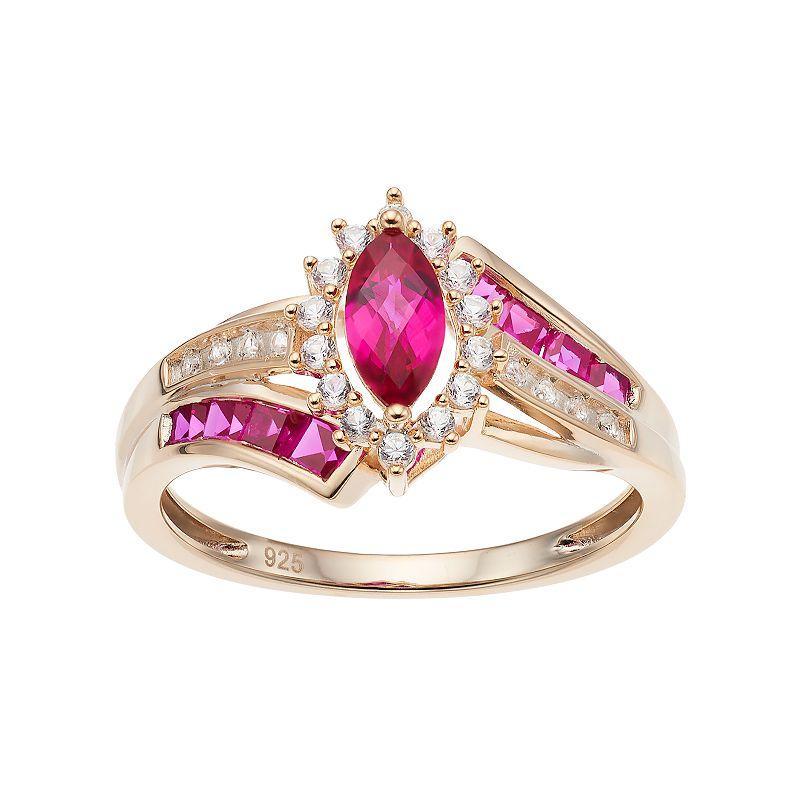 14k Gold Over Silver Lab-Created Ruby & White Sapphire Marquise Halo Ring, Womens Gold Tone Product Image