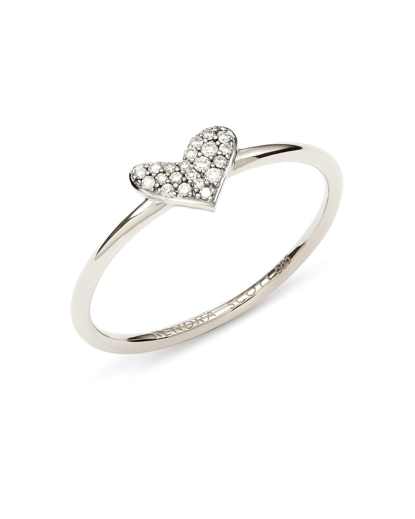 Heart 14k White Gold Band Ring in White Diamond  Product Image