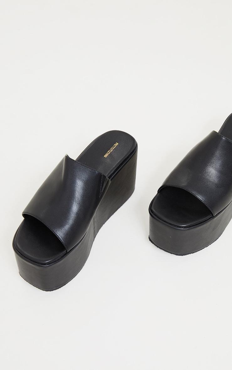 Black PU Square Toe Platform Mules Product Image