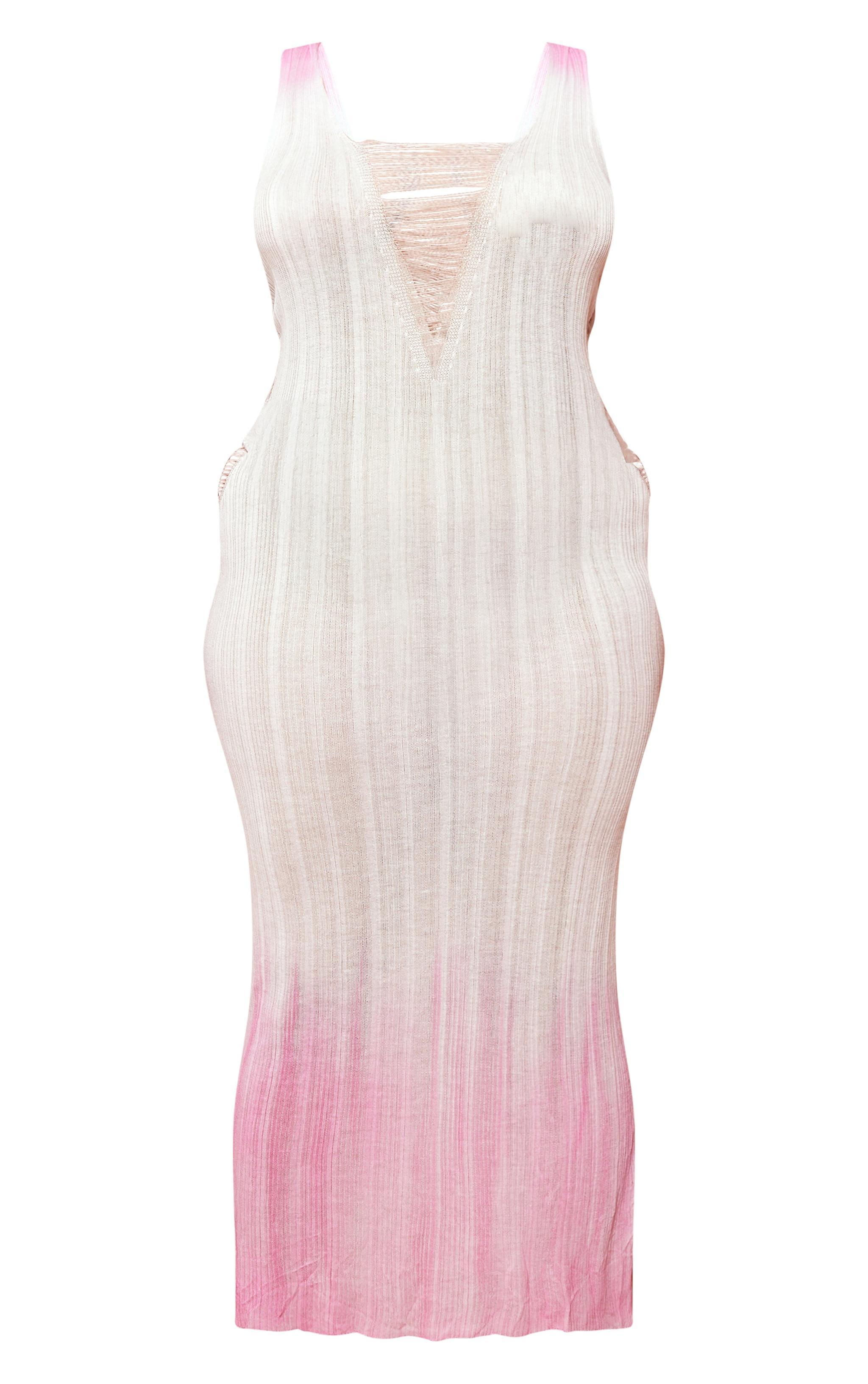 Plus Pink Sheer Ombre Ladder Knit Detail Maxi Dress Product Image