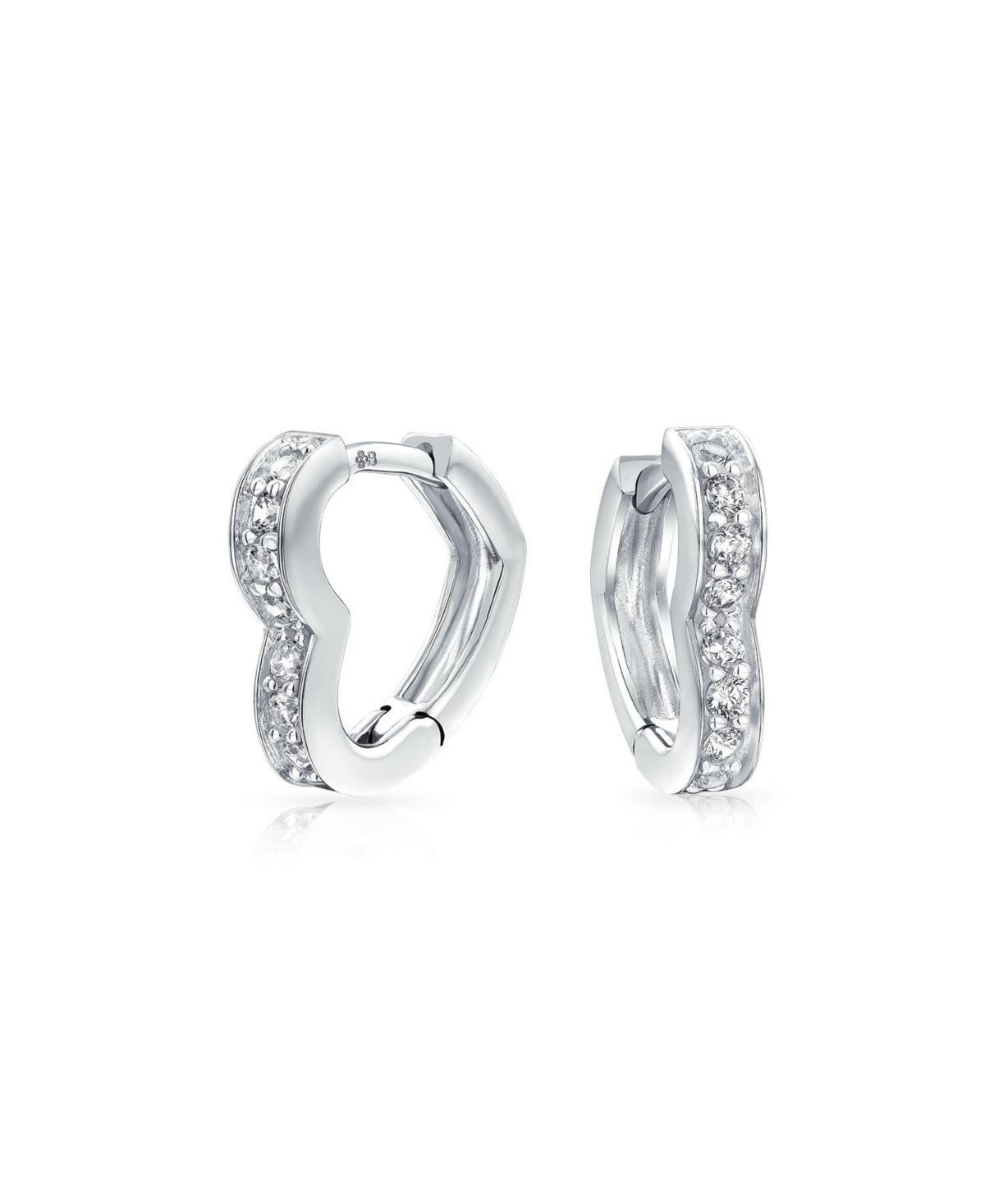 Bling Jewelry Cubic Zirconia Pave Cz Open Heart Shaped Hoop Huggie Earrings For Women Sterling Silver Hinge Closure Product Image