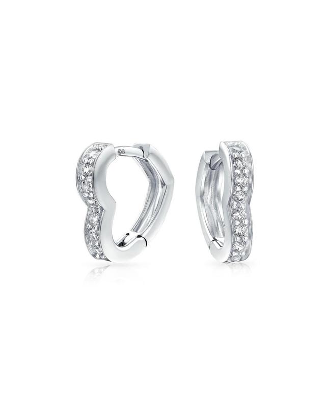 Romantic Cubic Zirconia Pave Cz Open Heart Shaped Hoop Huggie Earrings For Women Girlfriend .925 Sterling Silver Hinge Closure Product Image