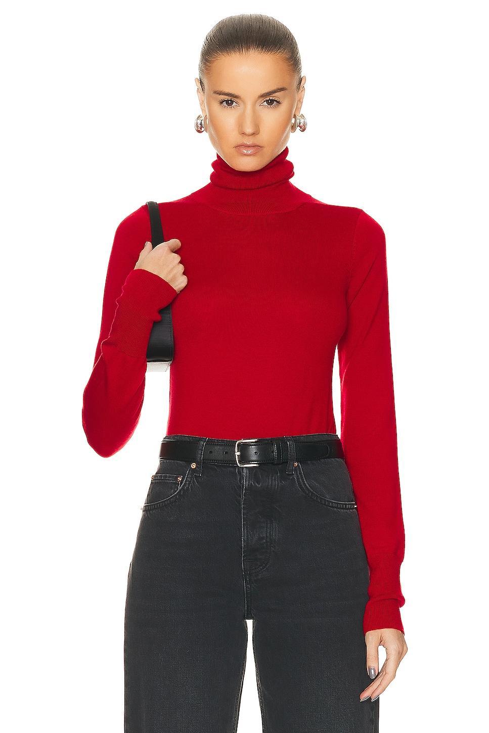 GRLFRND Merino Wool Turtleneck Sweater in Red. Size M, S, XL, XS, XXS. Product Image