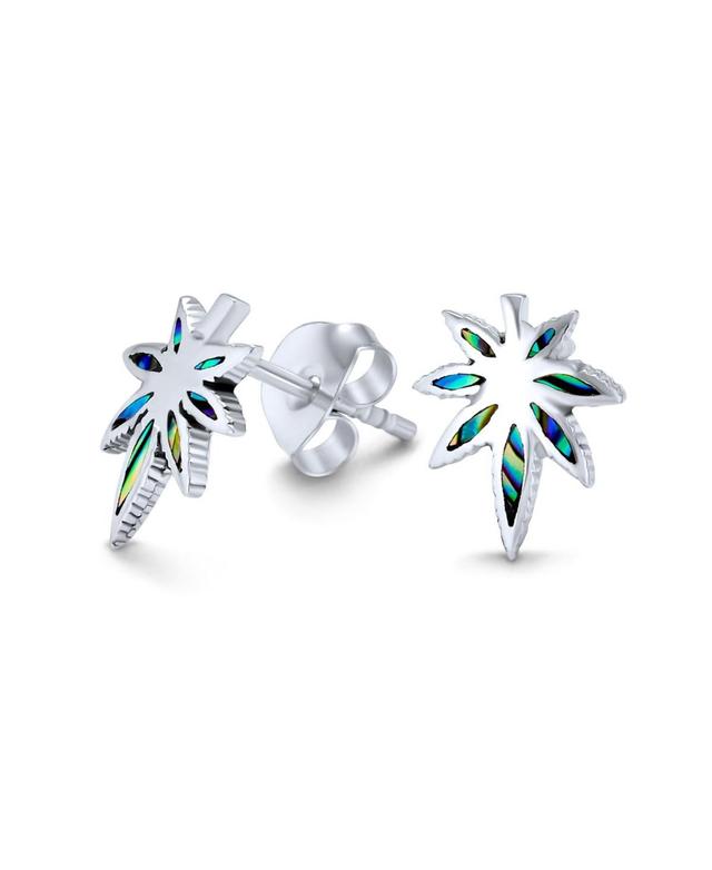 Bling Jewelry Rainbow Iridescent Inlay Abalone Shell Leaf Stud Earrings Western Jewelry For Women .925 Sterling Silver Lever Back Product Image