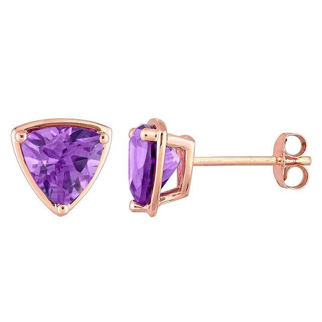 Stella Grace 14k Rose Gold Trillion Cut Amethyst Stud Earrings, Womens Product Image