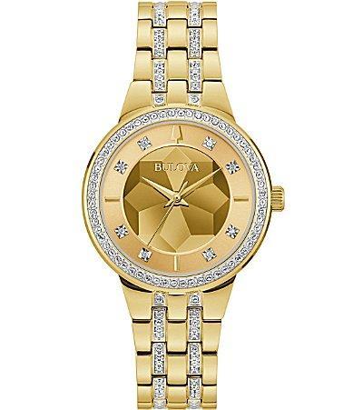 Bulova Womens Crystal Phantom Quartz Analog Gold Tone Stainless Steel Bracelet Watch Product Image