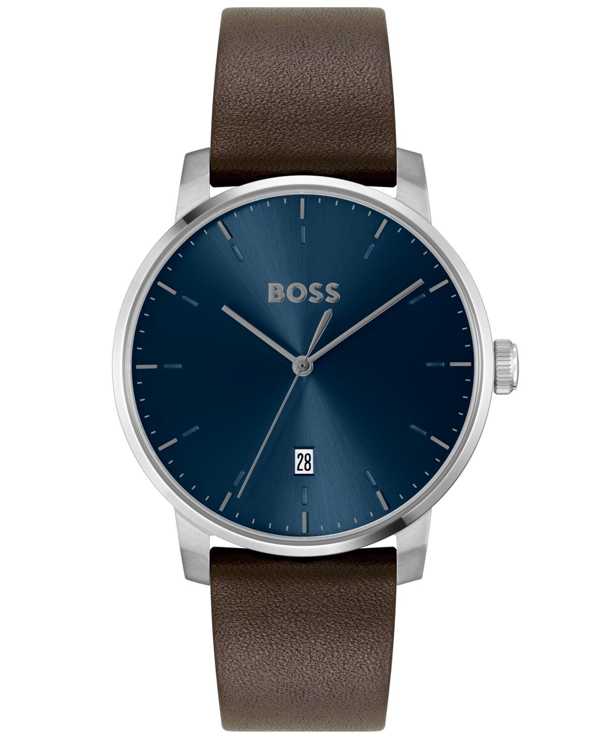 Hugo Boss Mens Dean Quartz Basic Calendar Brown Leather Watch 41mm Product Image