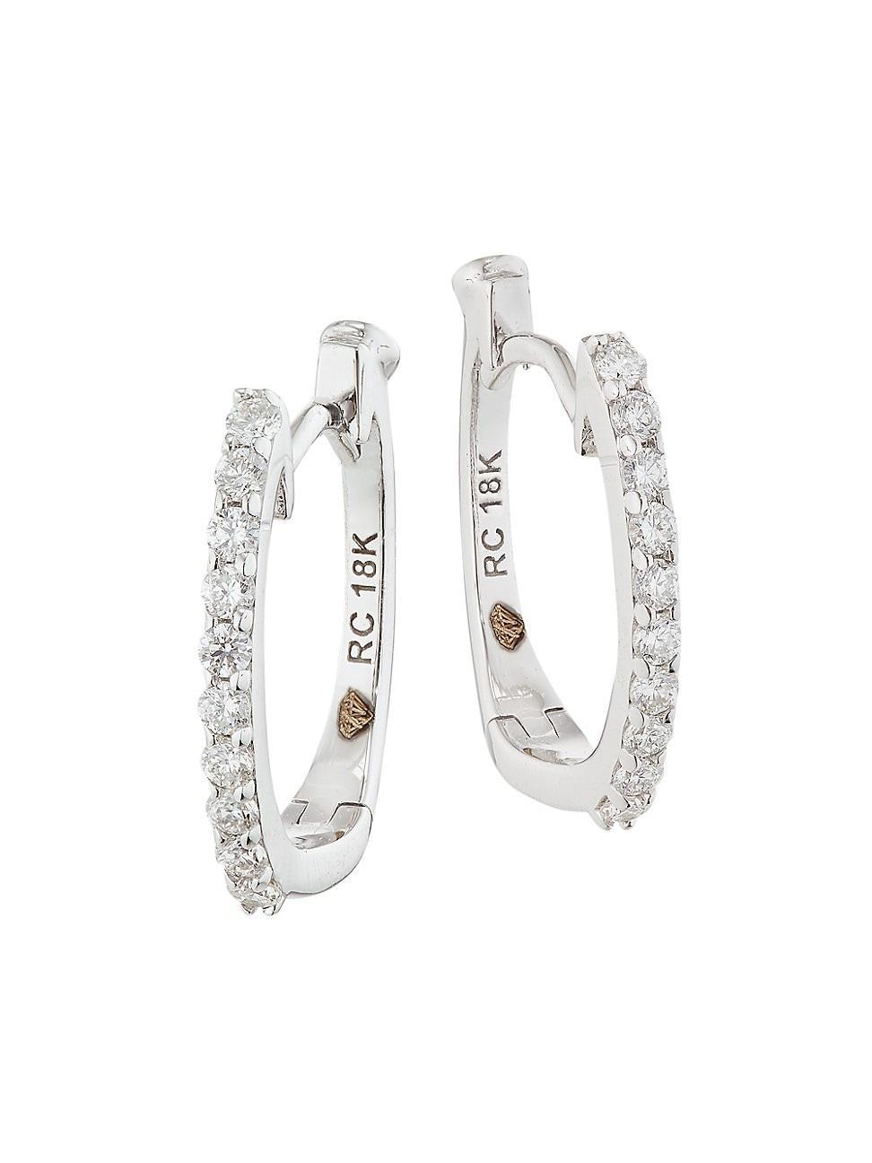 Womens 18K White Gold & Diamond Pav Huggie Hoop Earrings Product Image