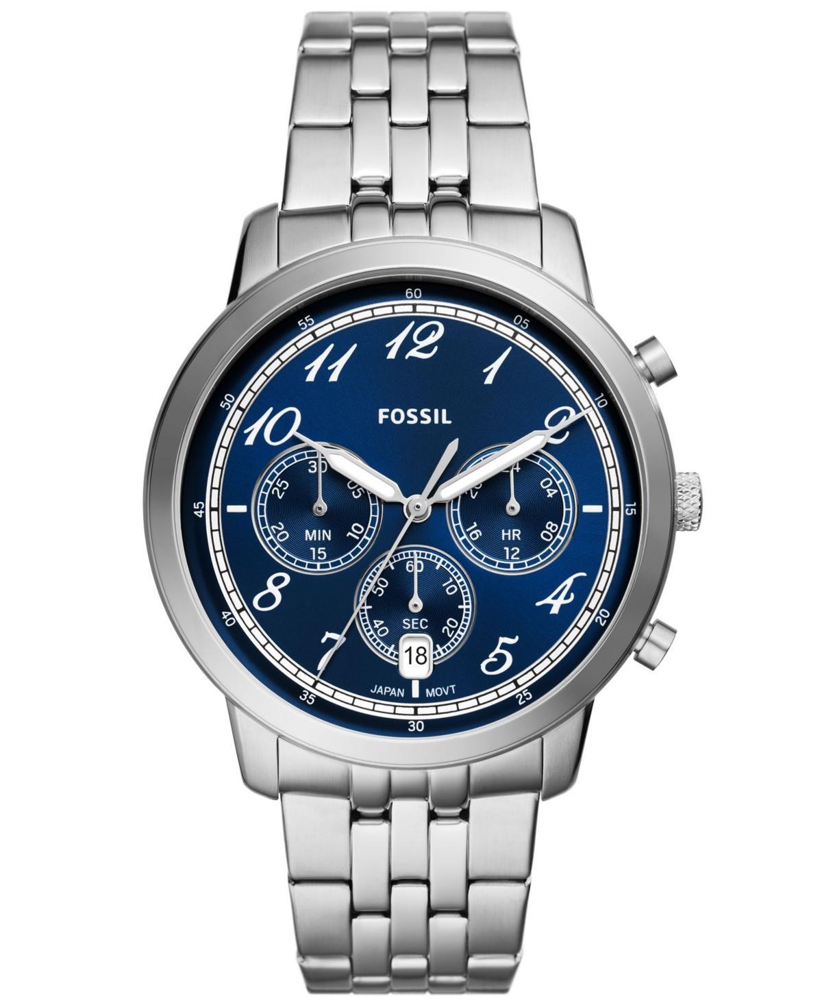 Fossil Mens Neutra Chronograph Silver-Tone Stainless Steel Watch 44mm - Silver-Tone Product Image