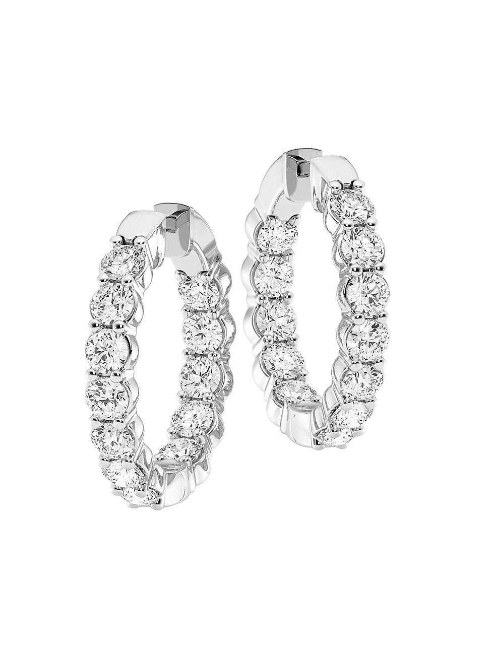 Womens 14K White Gold & 6 TCW Lab-Grown Diamond Inside-Out Hoop Earrings Product Image