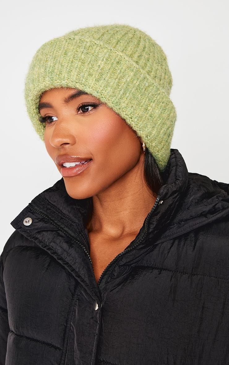 Olive Chunky Knit Beanie Product Image