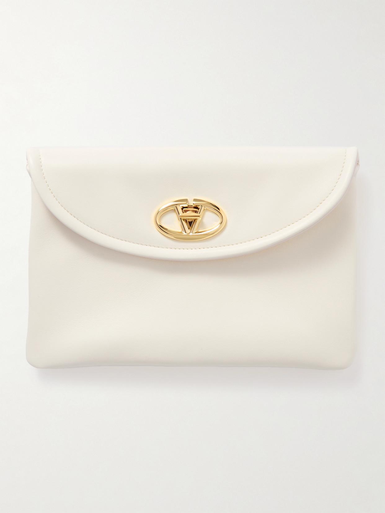 VALENTINO GARAVANI Vlogo Leather Clutch In Ivory Product Image