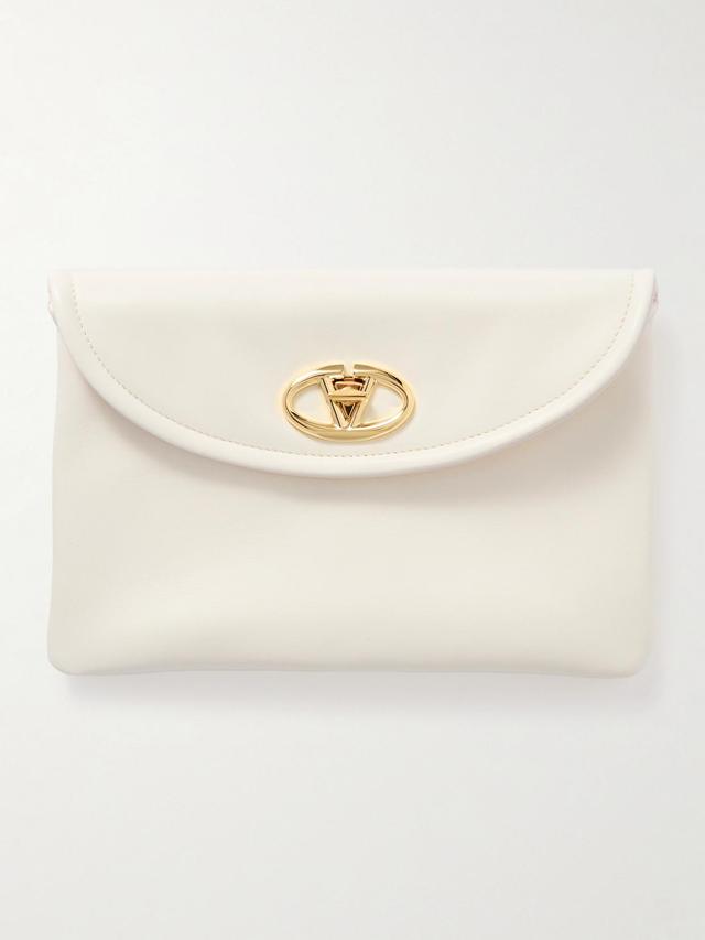 VALENTINO GARAVANI Vlogo Leather Clutch In Ivory Product Image